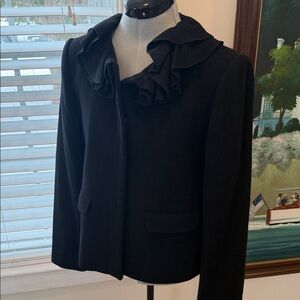 Boden Black Ruffled collar Blazer snap closure nwot